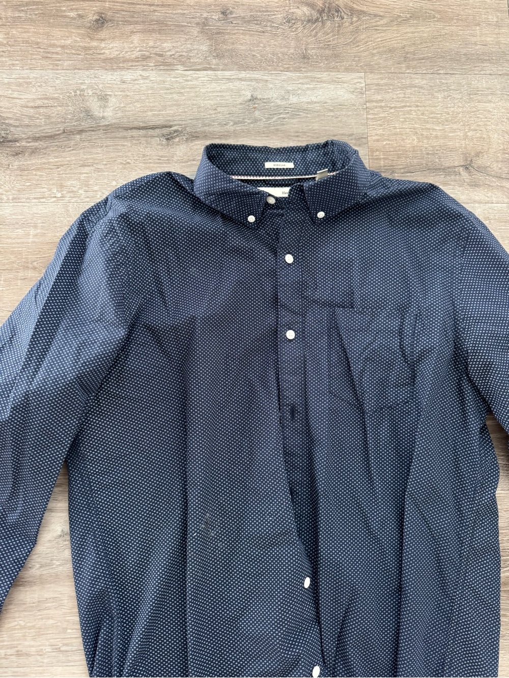 Navy Micro-Pattern Button-Down Dress Shirt